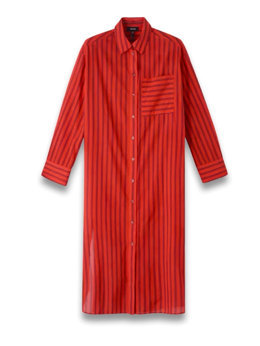 Me+Em Beach Sunburn Orange/Pomegranate Red Stripe Cover Up Midi Shirt Dress 12 L